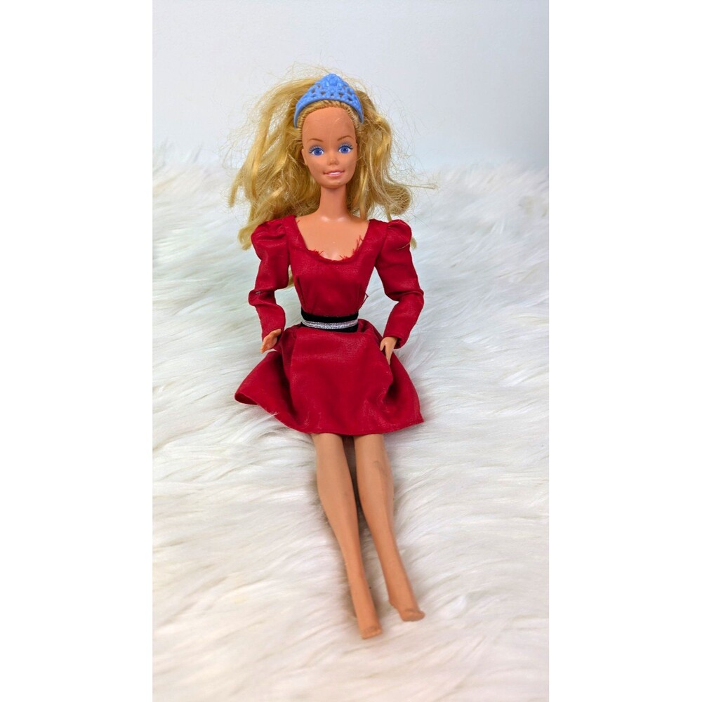 Vintage Mattel Barbie Doll 1966 Taiwan Body Blonde Hair Red Mini Dress Blue Band